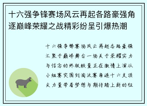 十六强争锋赛场风云再起各路豪强角逐巅峰荣耀之战精彩纷呈引爆热潮